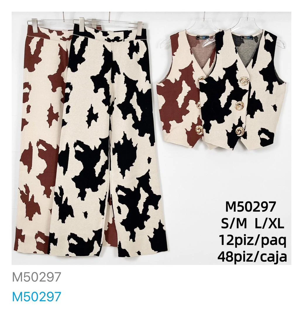 Conjunto de chaleco y pantalón con estampado de vaca-M50297
