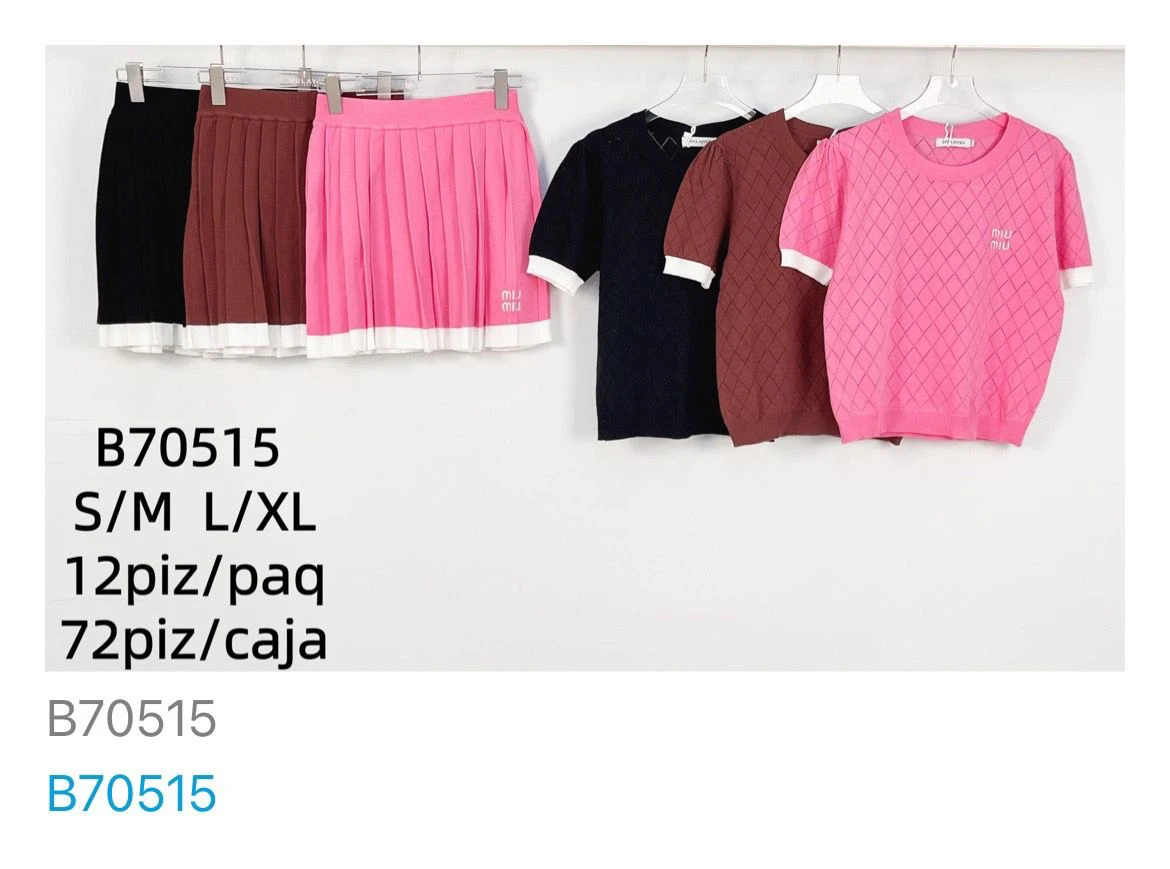 Conjunto de falda plisada y top de punto-B70515