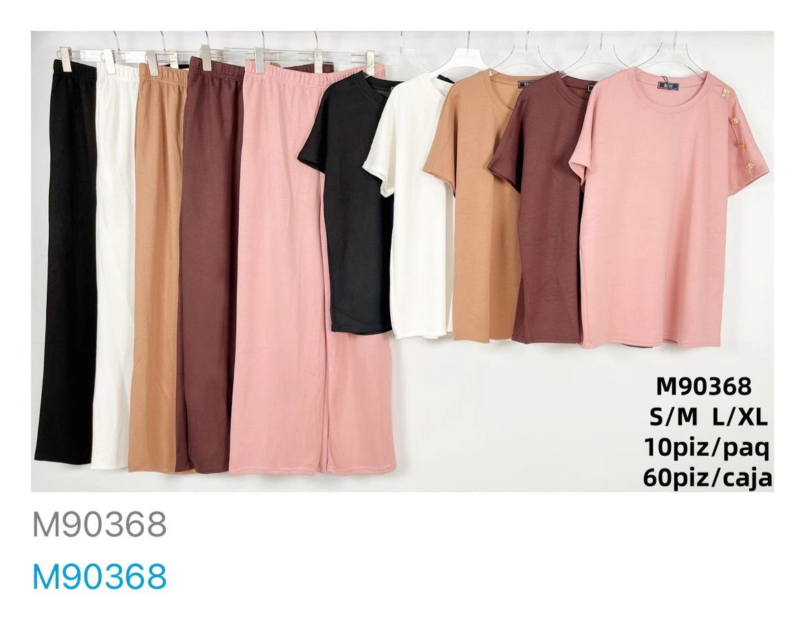 Conjunto de pantalón y camiseta con botones en la manga-M90368