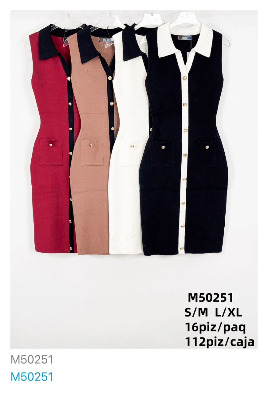 Vestido tipo polo con botones-M50251