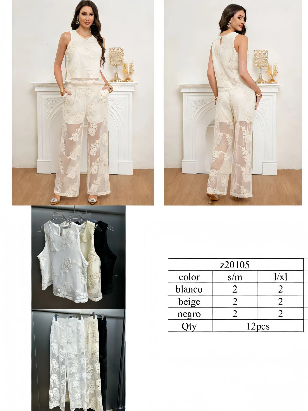 Conjunto de top sin mangas y pantalón de encaje-Z20105