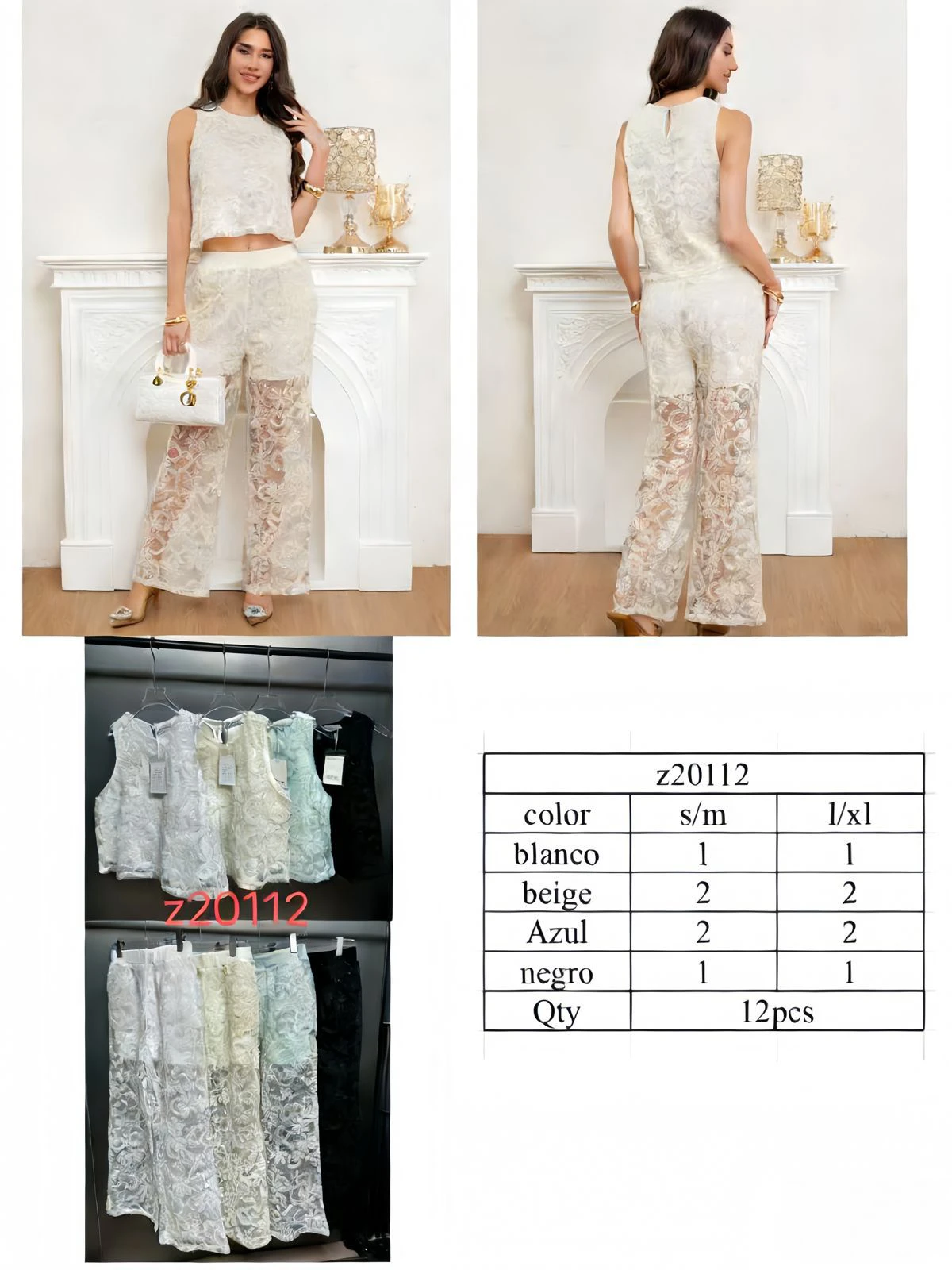 Conjunto de top y pantalón de encaje de dos piezas-Z20112