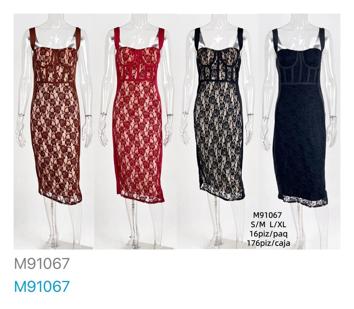 Vestido de encaje con tirantes-M91067