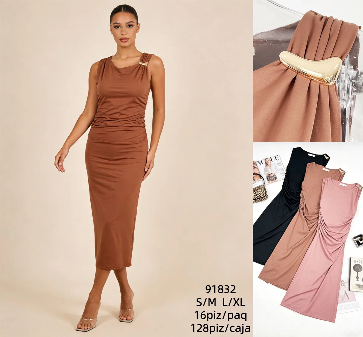 Vestido con detalle metálico en el hombro-91832