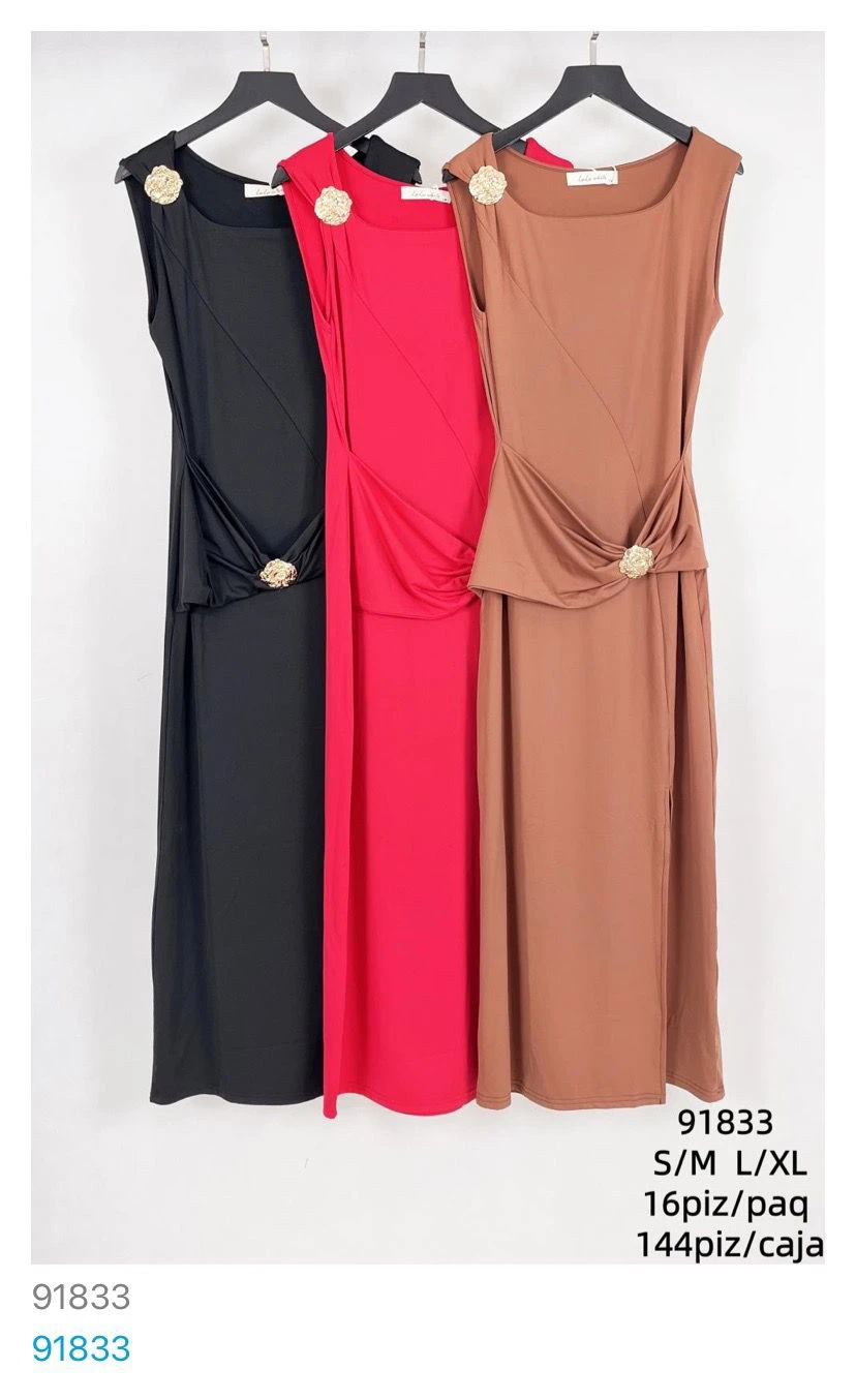 Vestido sin mangas con drapeado y broche-91833