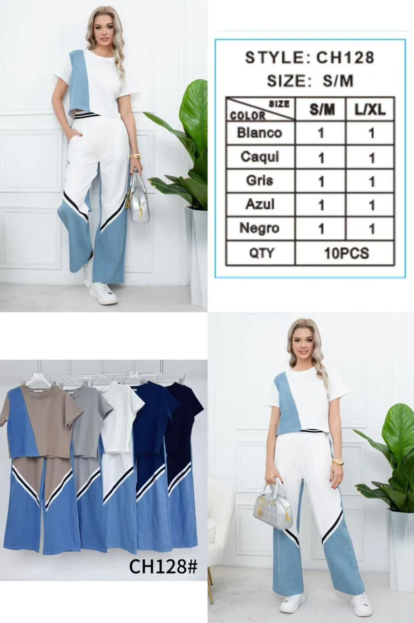Conjunto casual de camiseta y pantalón ancho-CH128