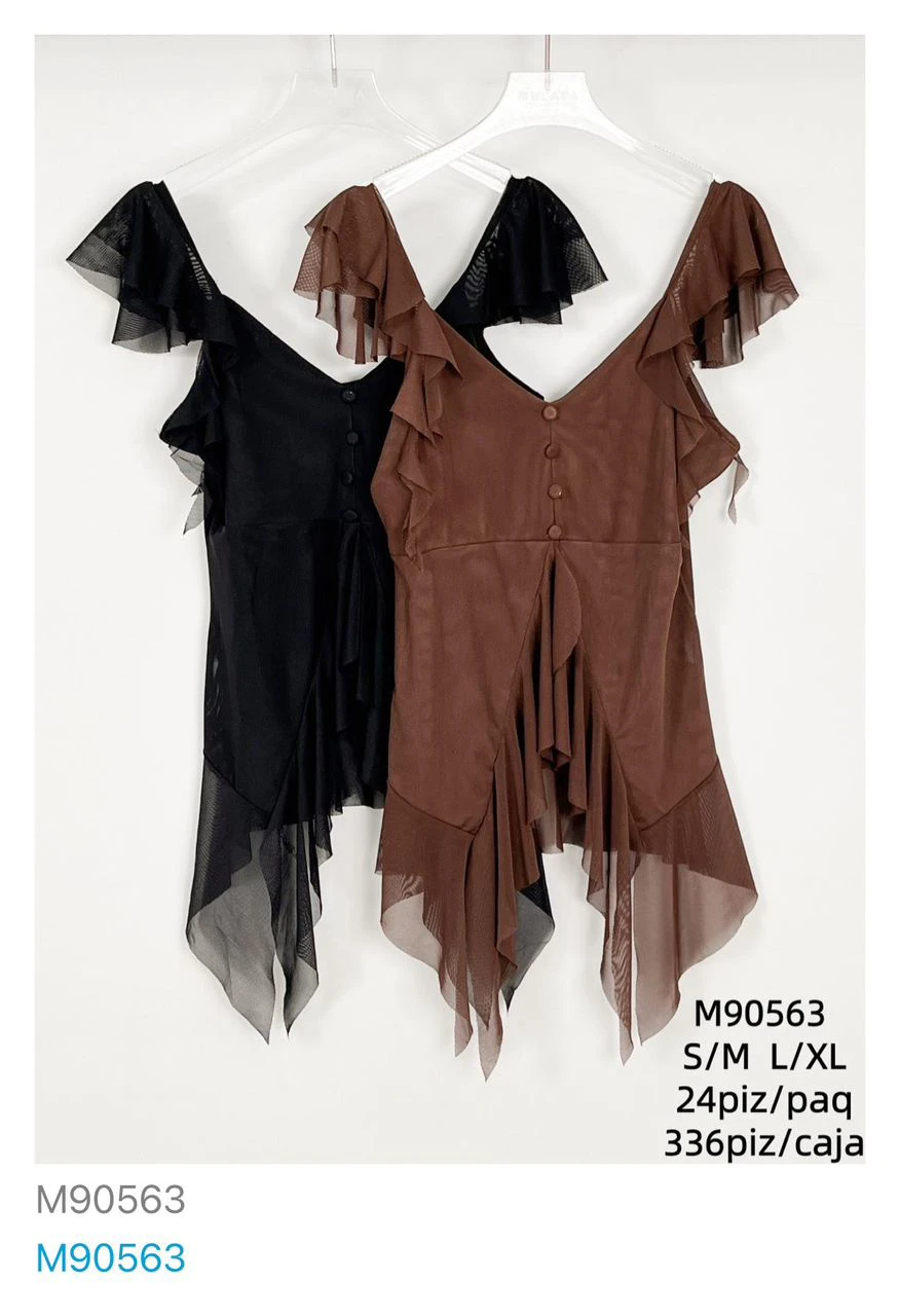 Blusa con olanes y corte asimétrico-M90563