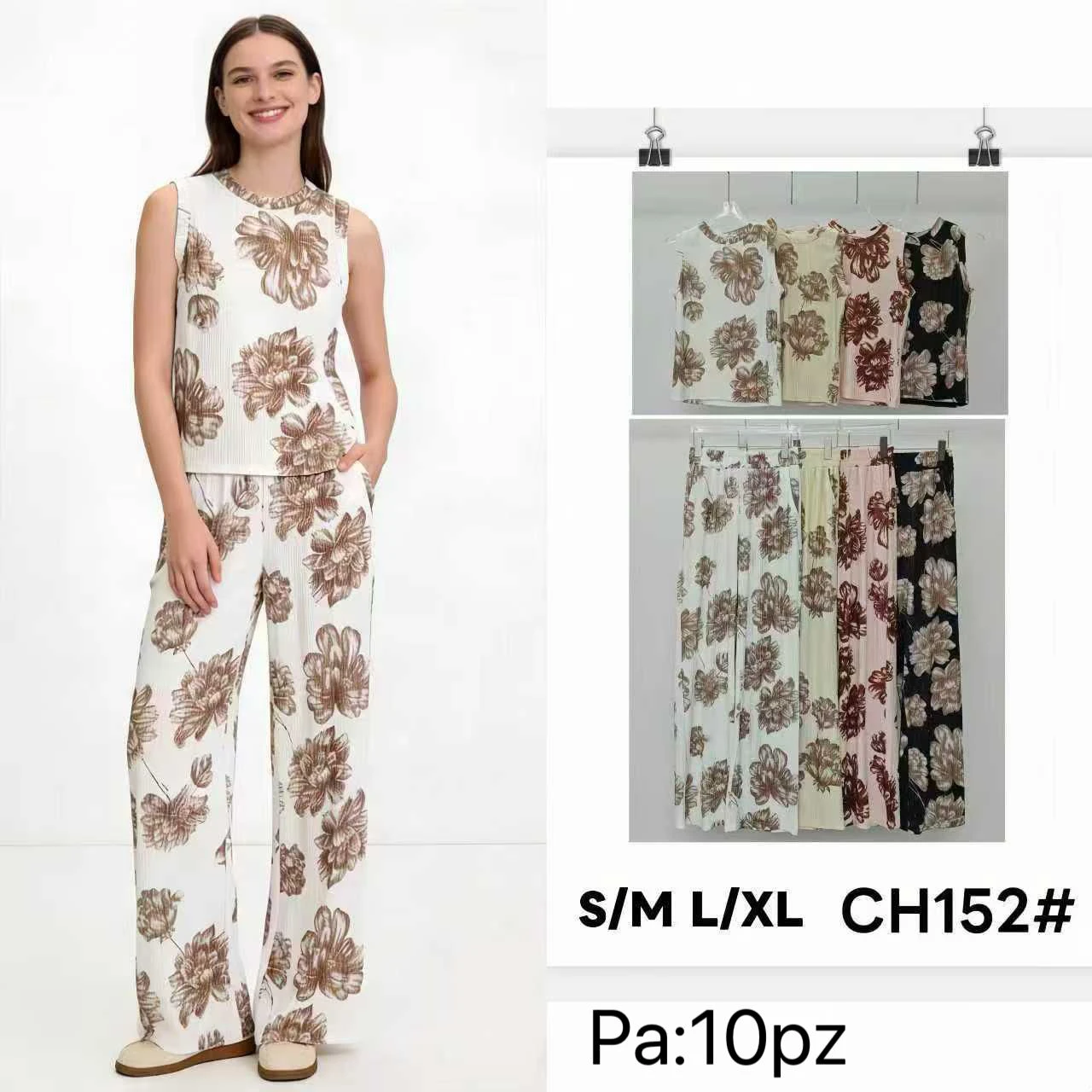 Conjunto de Blusa sin Mangas y Pantalón Estampado Floral-CH152