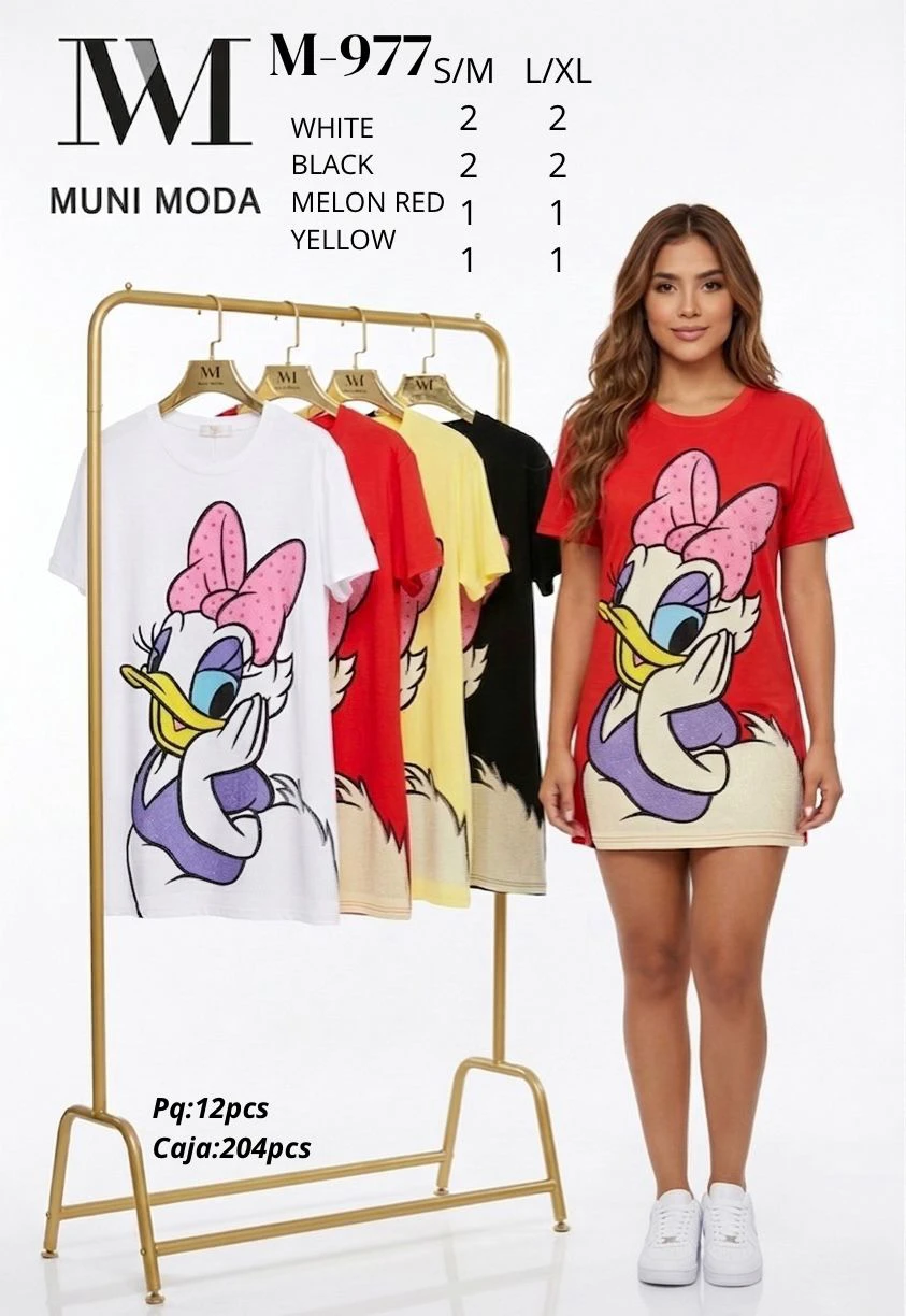Vestido camiseta larga con estampado de Daisy Duck-M-977