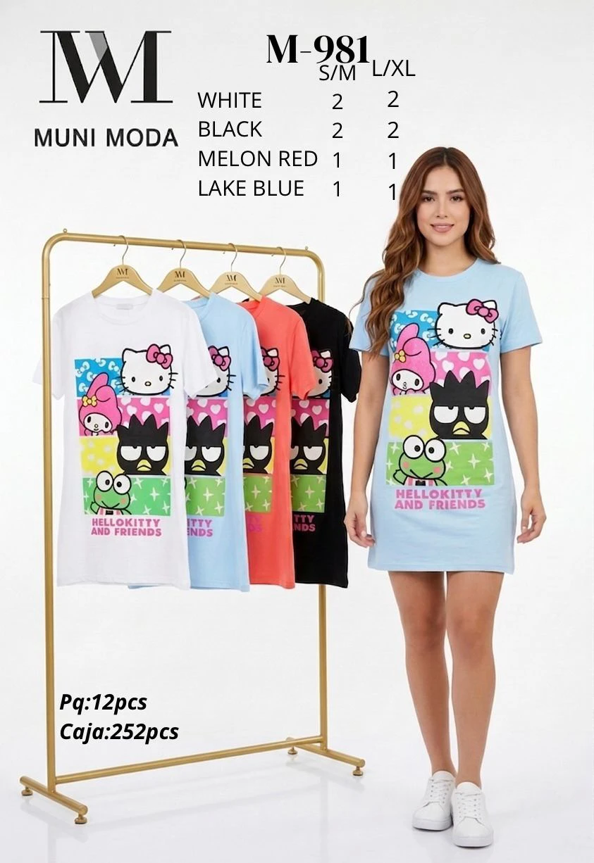Vestido corto estampado Kitty y amigos-M-981