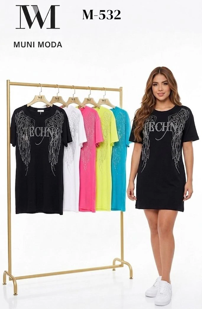 Vestido tipo camiseta con estampado de alas-M-532