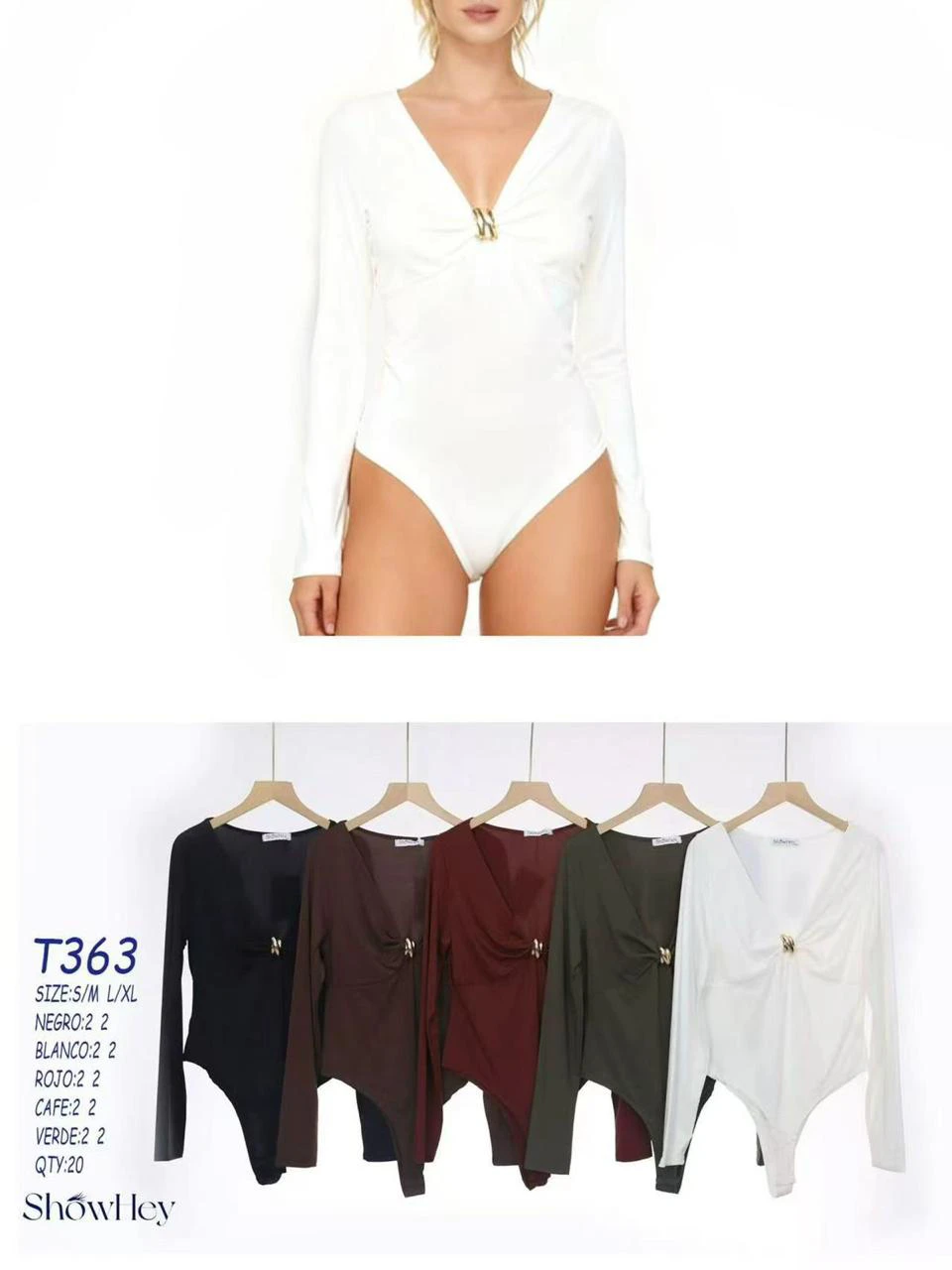 Bodysuit de manga larga con broche-T363