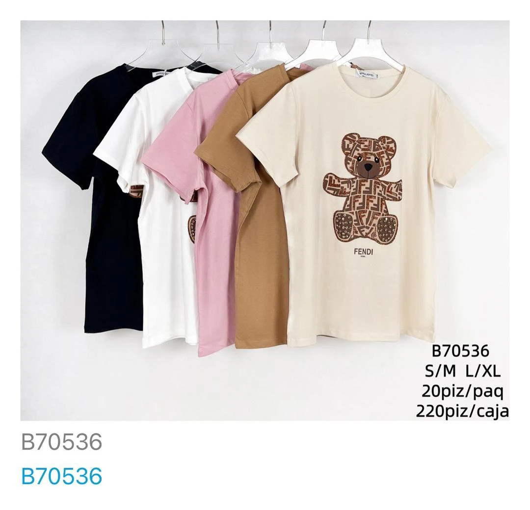 Playera de manga corta con estampado de oso-B70536