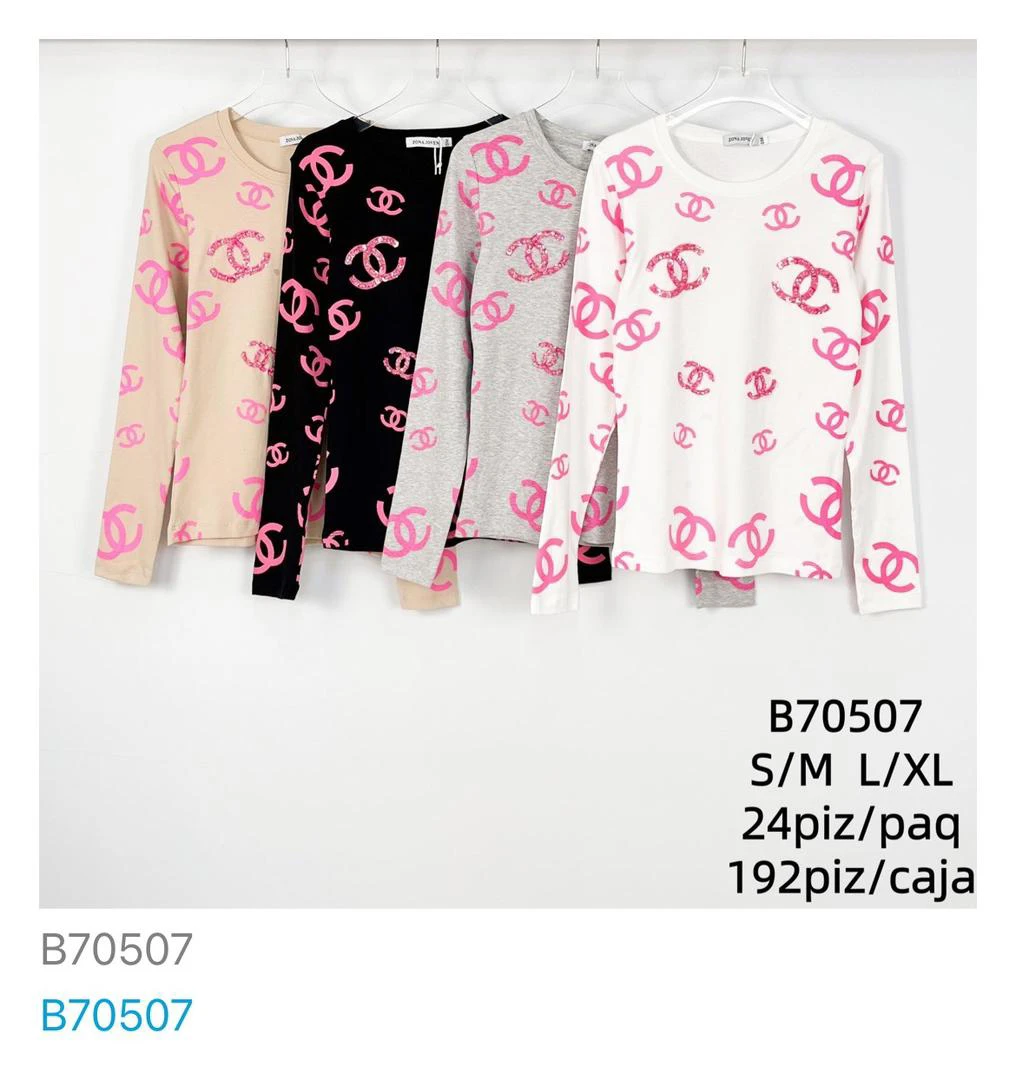 Playeras de manga larga con estampado-B70507