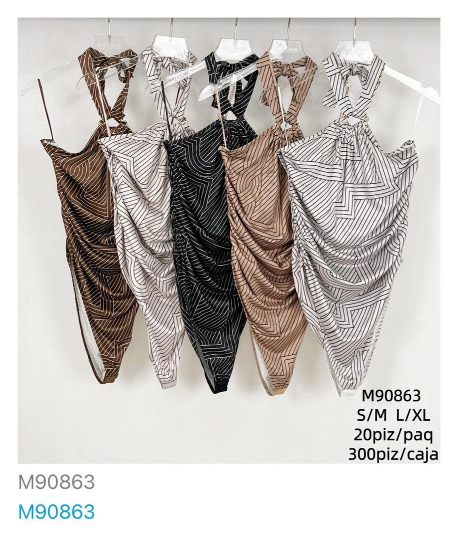 Body Halter con Estampado Geométrico y Fruncido-M90863