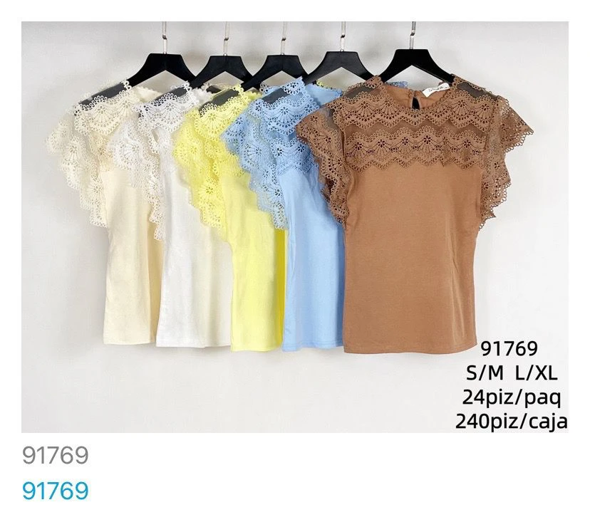 Top de encaje con manga corta-91769