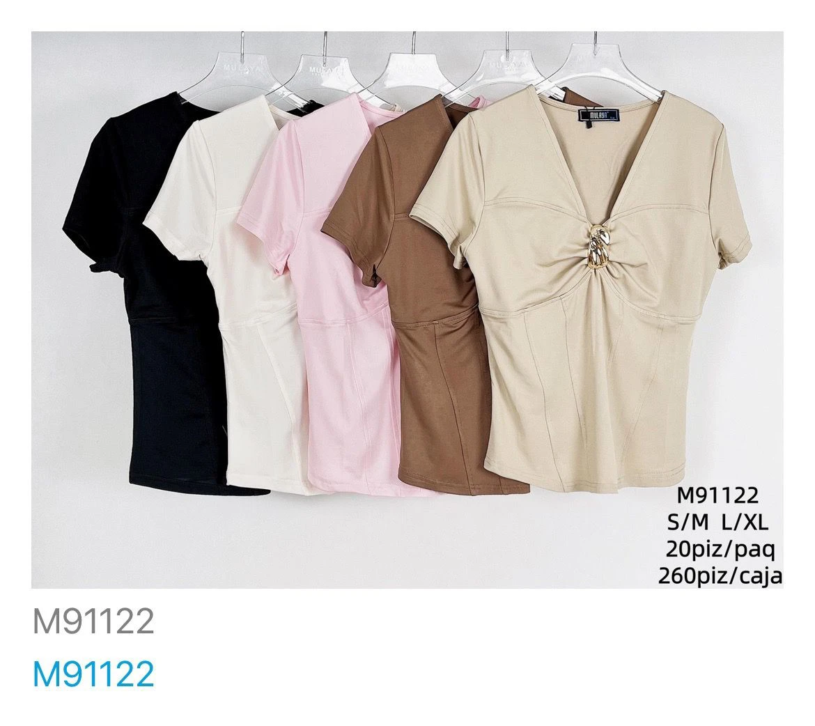 Blusa de manga corta con escote V-M91122