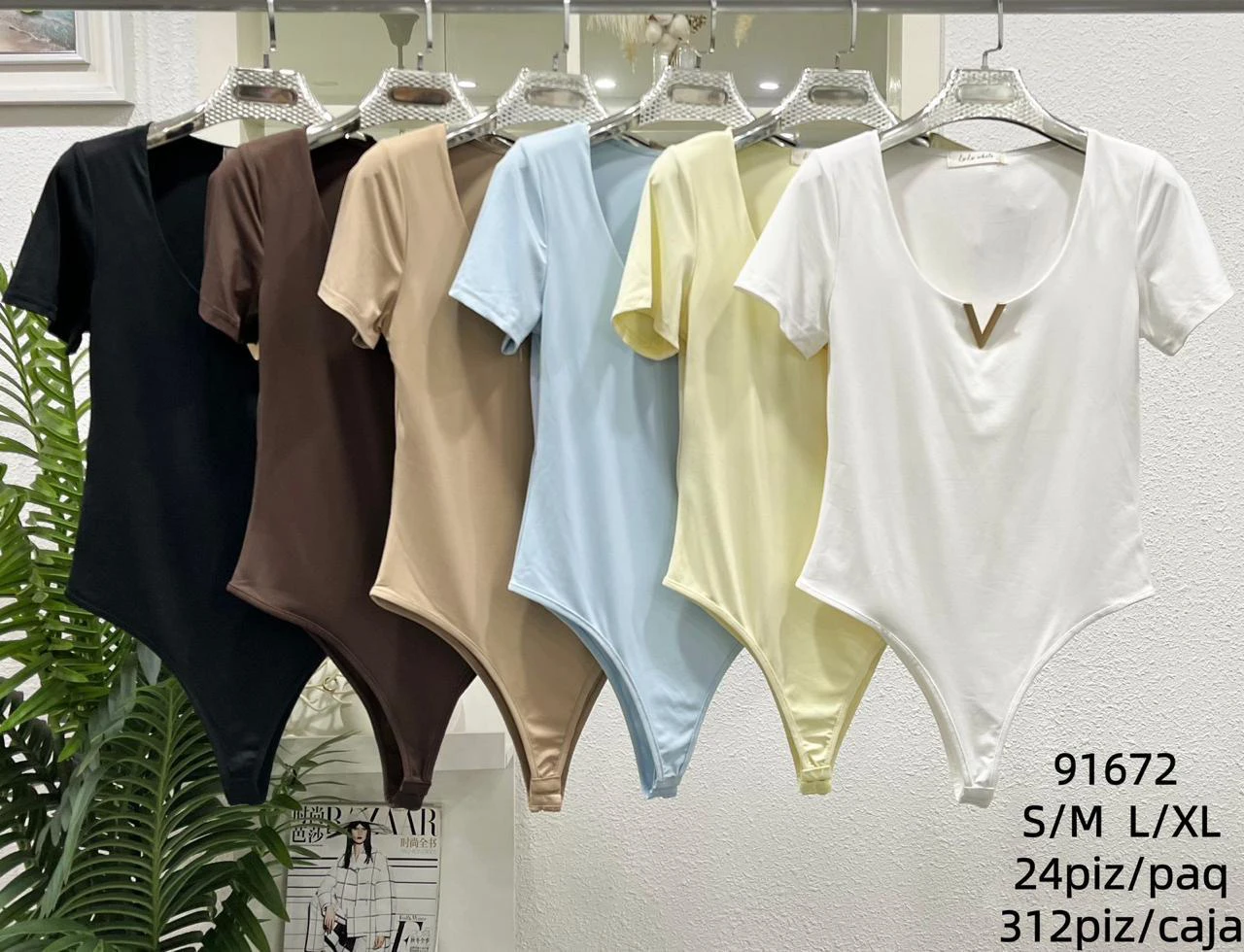Bodysuit de manga corta con cuello en V-91672
