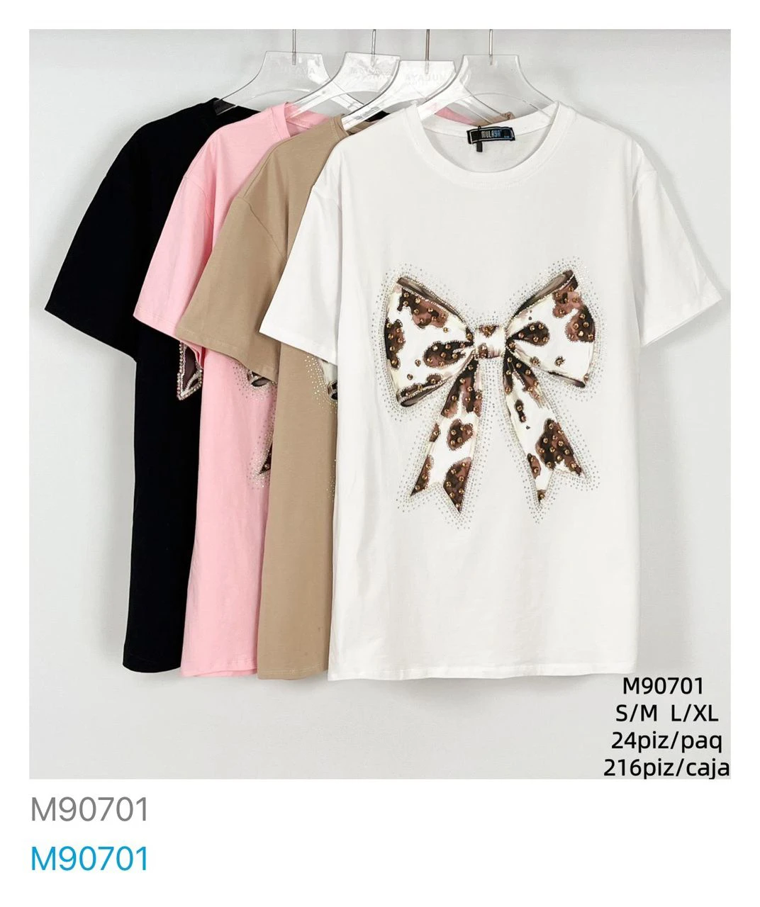 Playeras de manga corta con estampado de moño-M90701