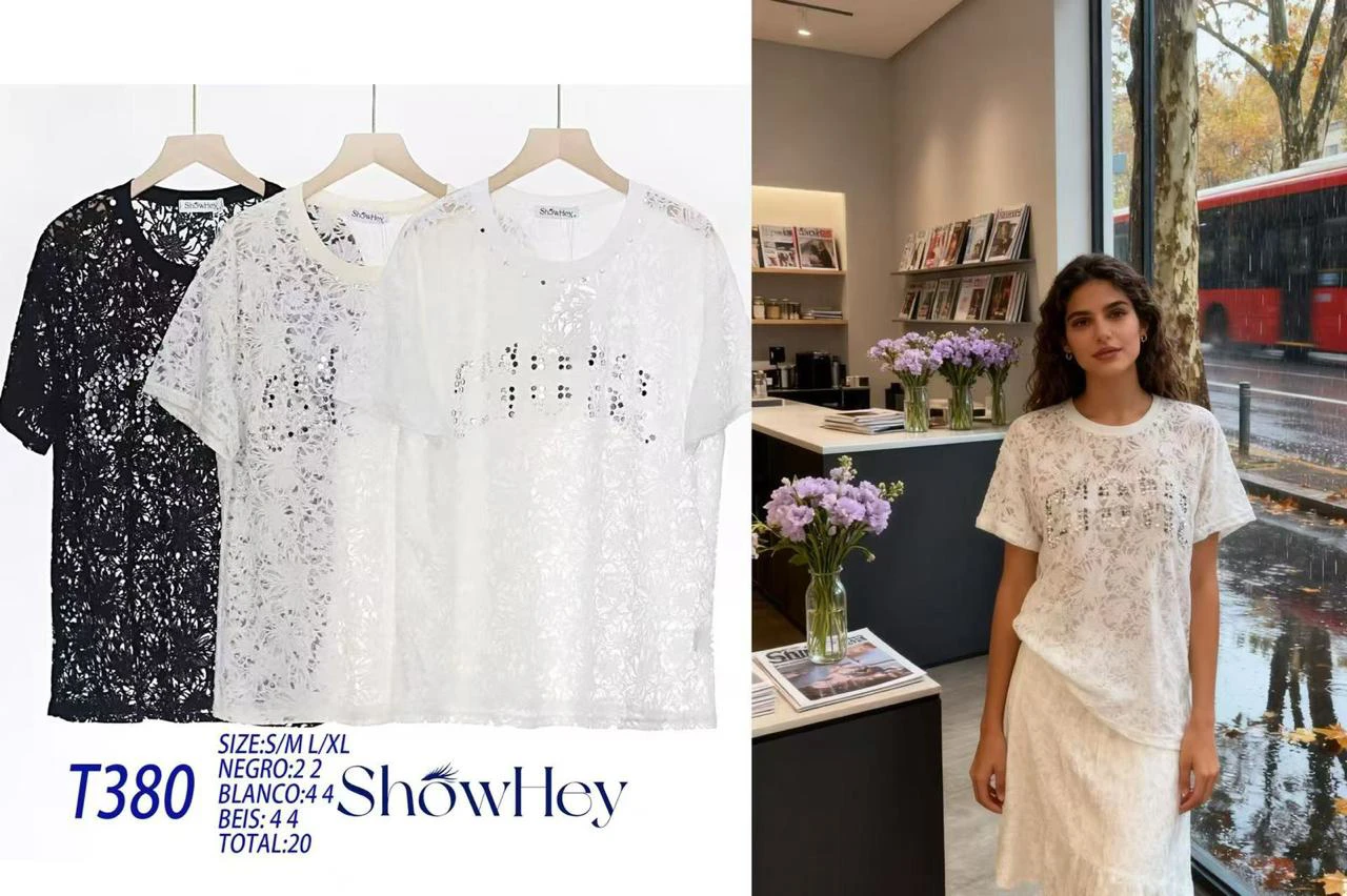 Blusa de encaje con detalles de lentejuelas-T380