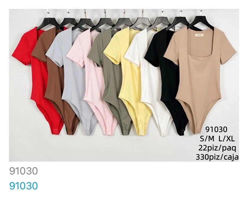 Bodysuit de manga corta con cuello cuadrado-91030