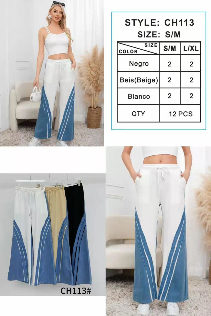 Pantalones anchos con paneles de contraste-CH113