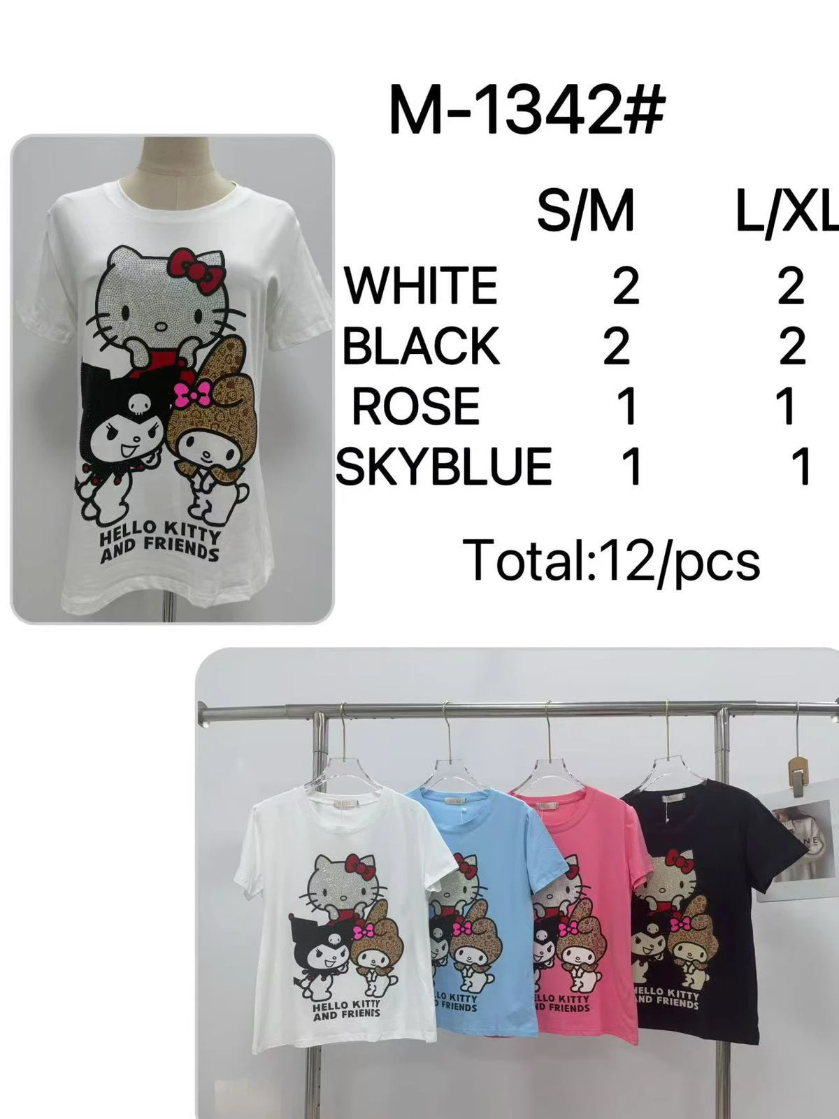 Playera de manga corta con estampado de Hello Kitty y Amigos-M-1342