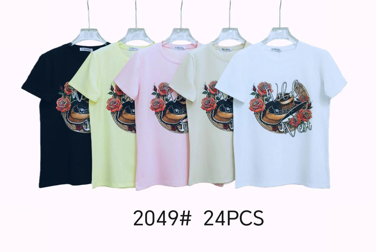Playera Estampada Sombrero Vaquero y Rosas Wild West-2049