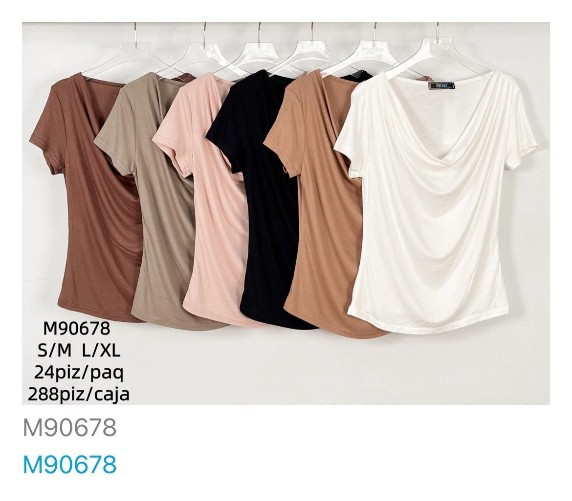 Tops de manga corta con cuello drapeado-M90678
