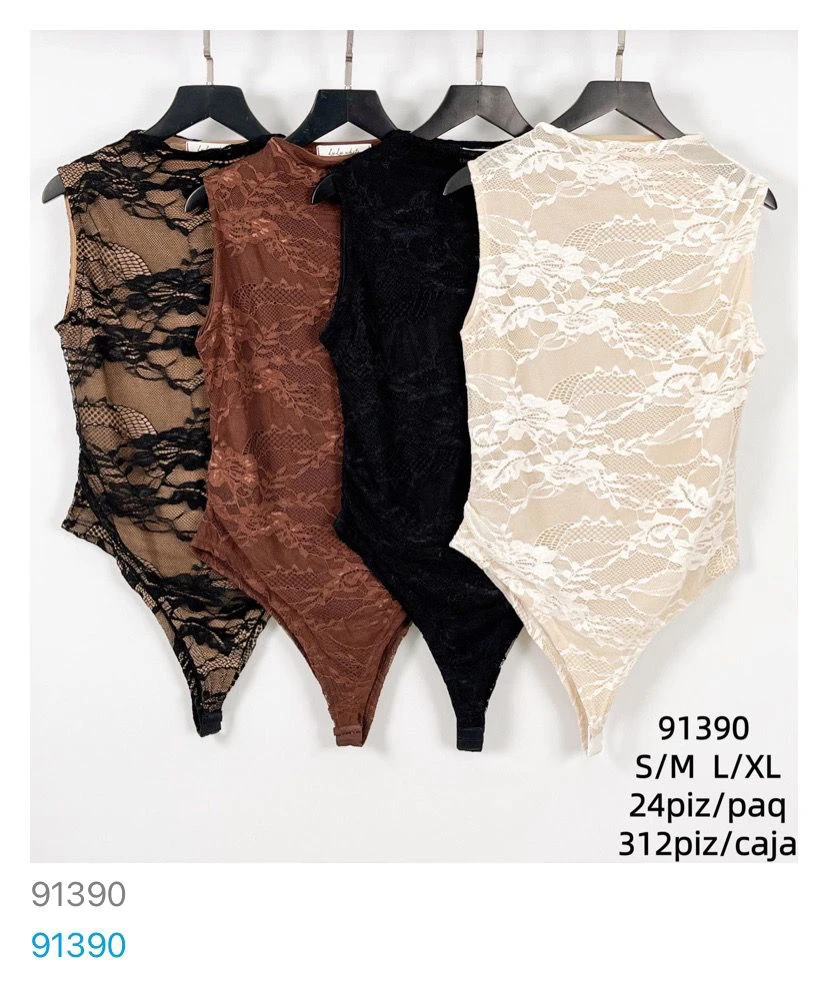 Body de encaje sin mangas-91390