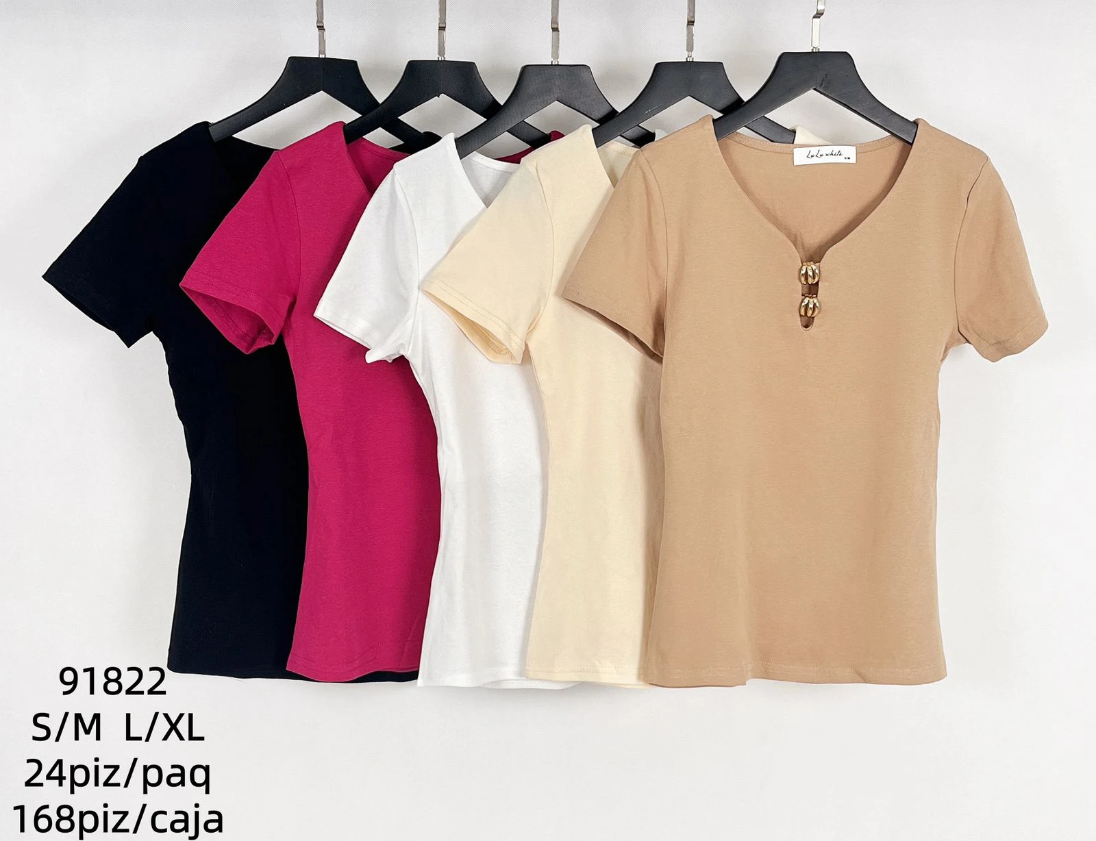 Playeras de manga corta con cuello en V y botones-91822