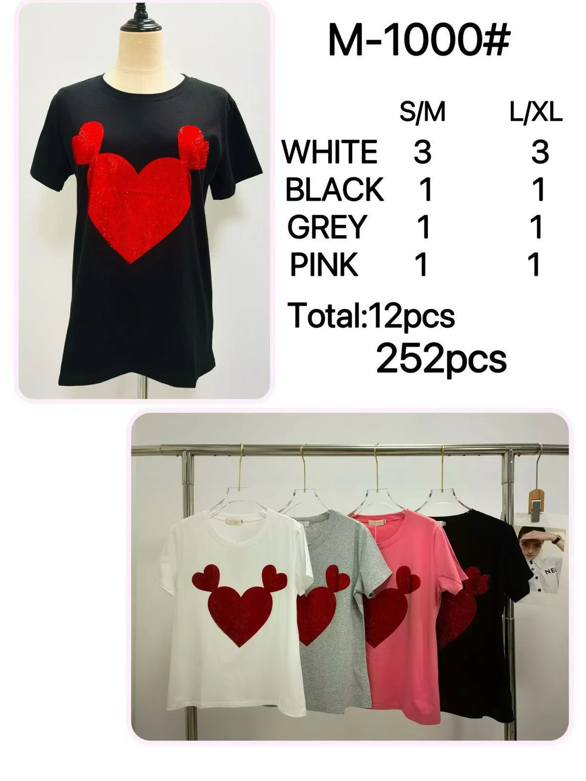 Camiseta con diseño de corazón-M-1000