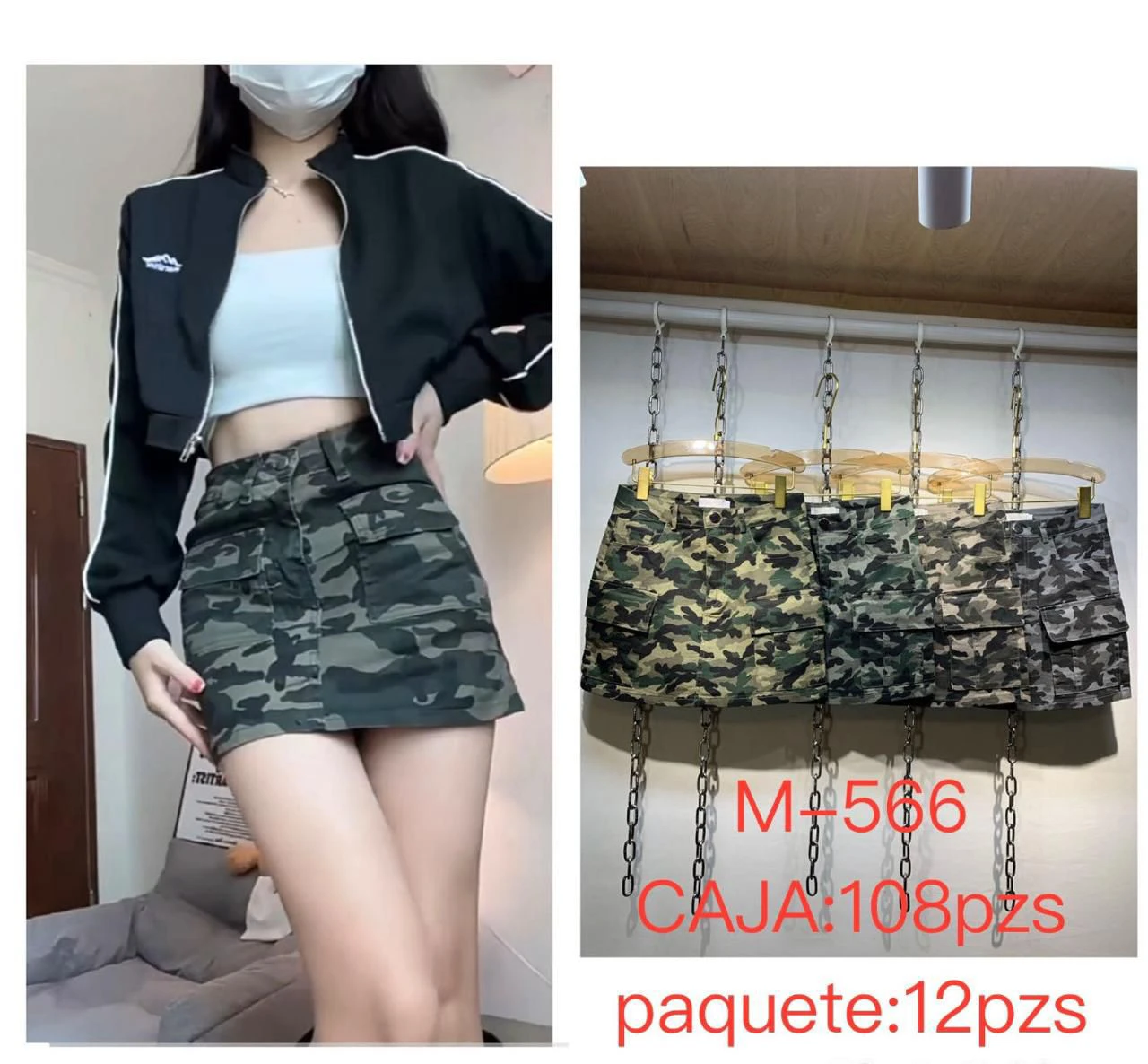Minifalda cargo de camuflaje-M-566