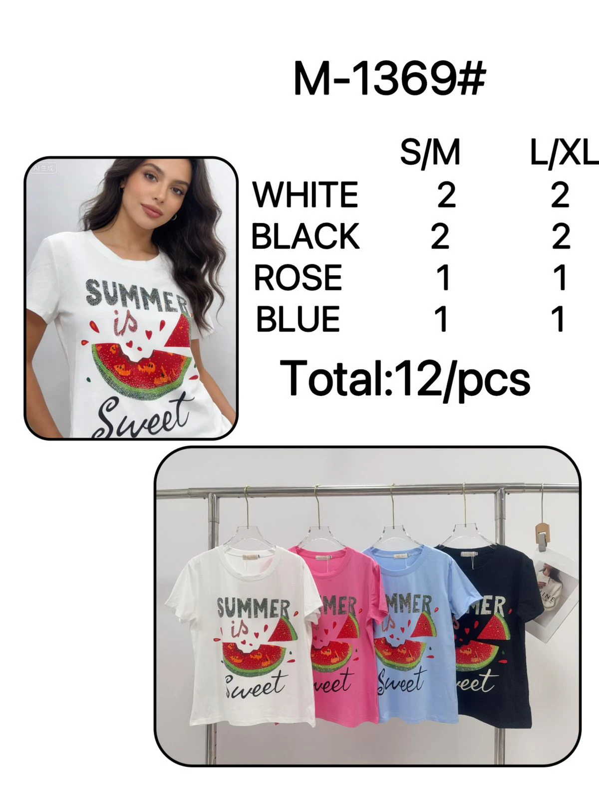 Playera con estampado de sandía-M-1369