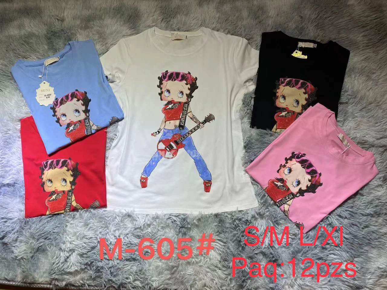 Playeras de manga larga con diseño de Betty Boop y guitarra-M-605