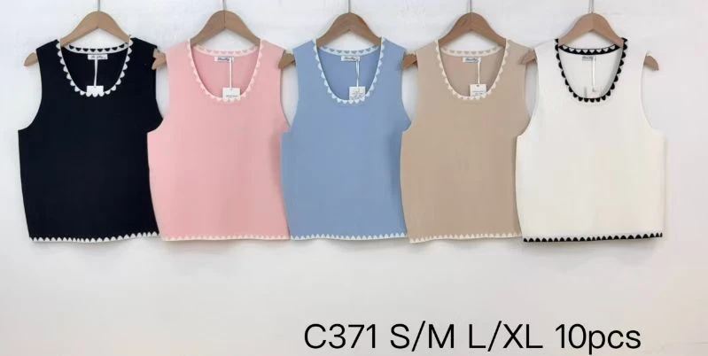 Tops de punto sin mangas con borde festoneado-C371