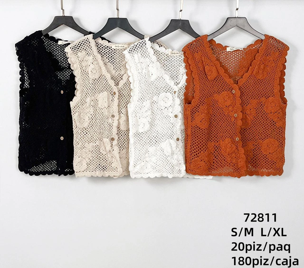 Chaleco de Crochet Calado con Botones-72811