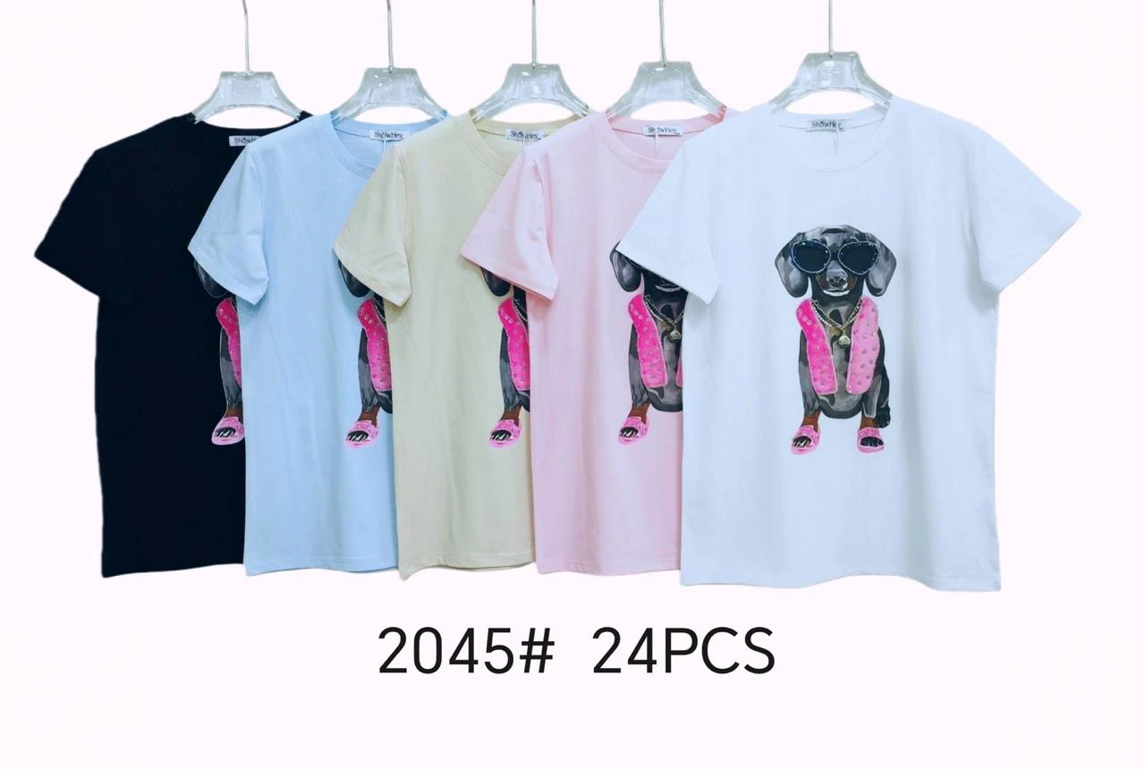 Camisetas de manga corta con estampado de perro-2045