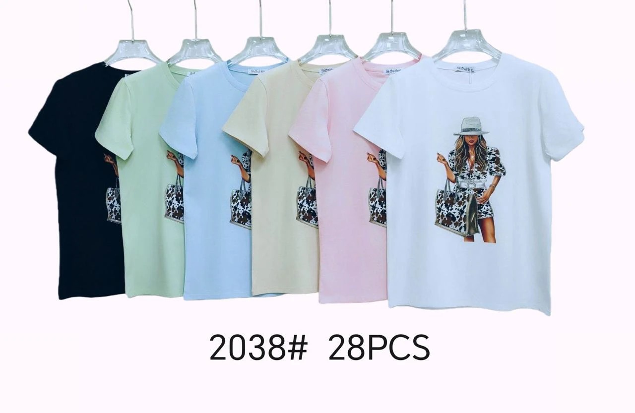 Playera estampada con diseño de mujer-2038