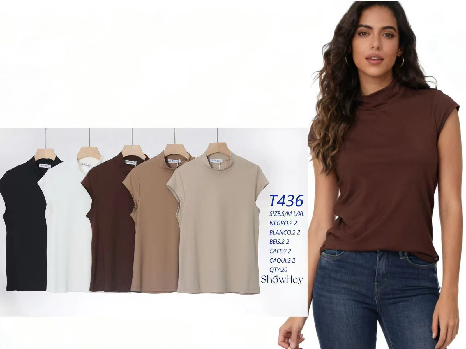 Top de cuello alto con manga corta-T436