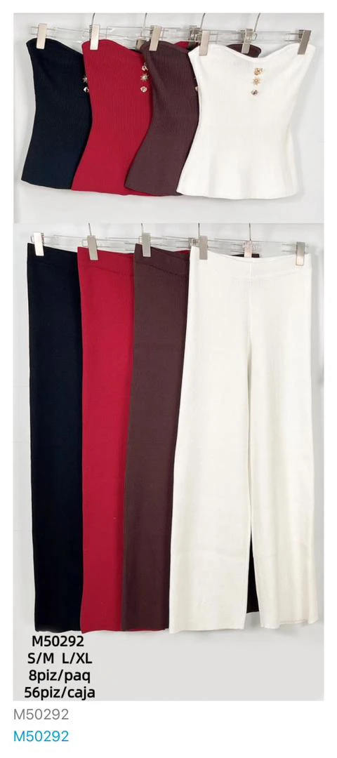 Conjunto acanalado de top y pantalón-M50292