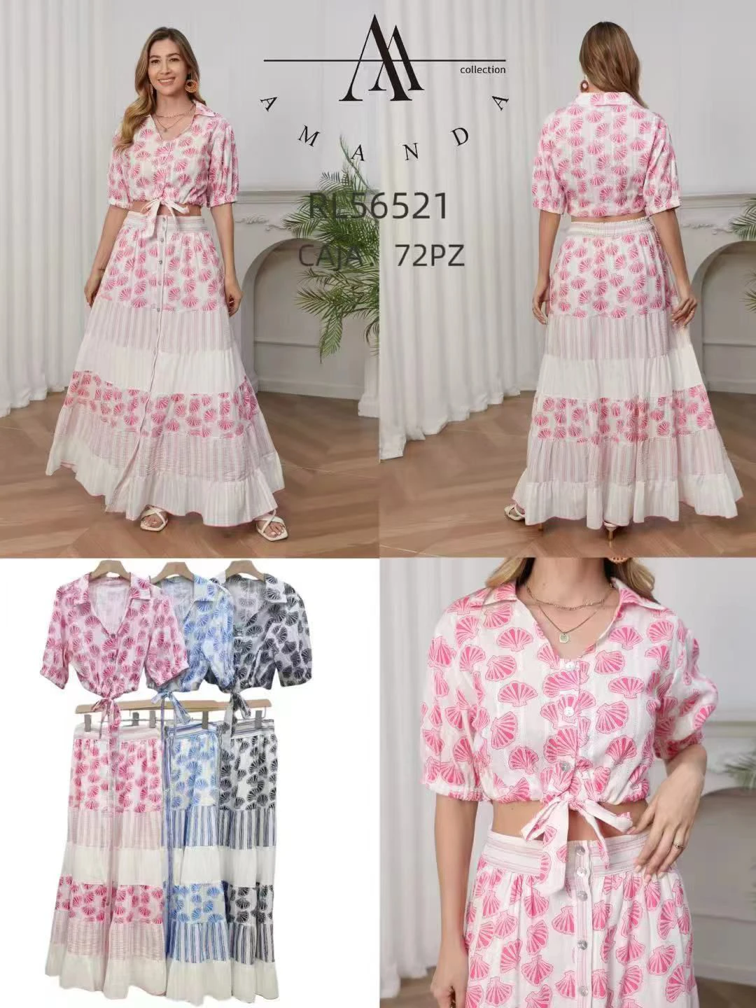 Conjunto de Blusa Corta y Falda Larga-RL56521