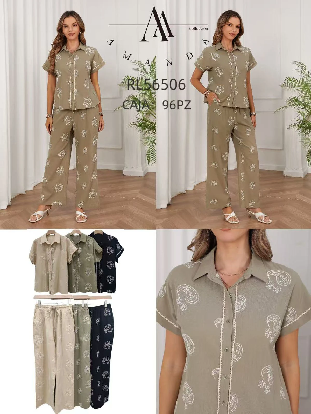 Conjunto de dos piezas de camisa y pantalón con estampado paisley-RL56506