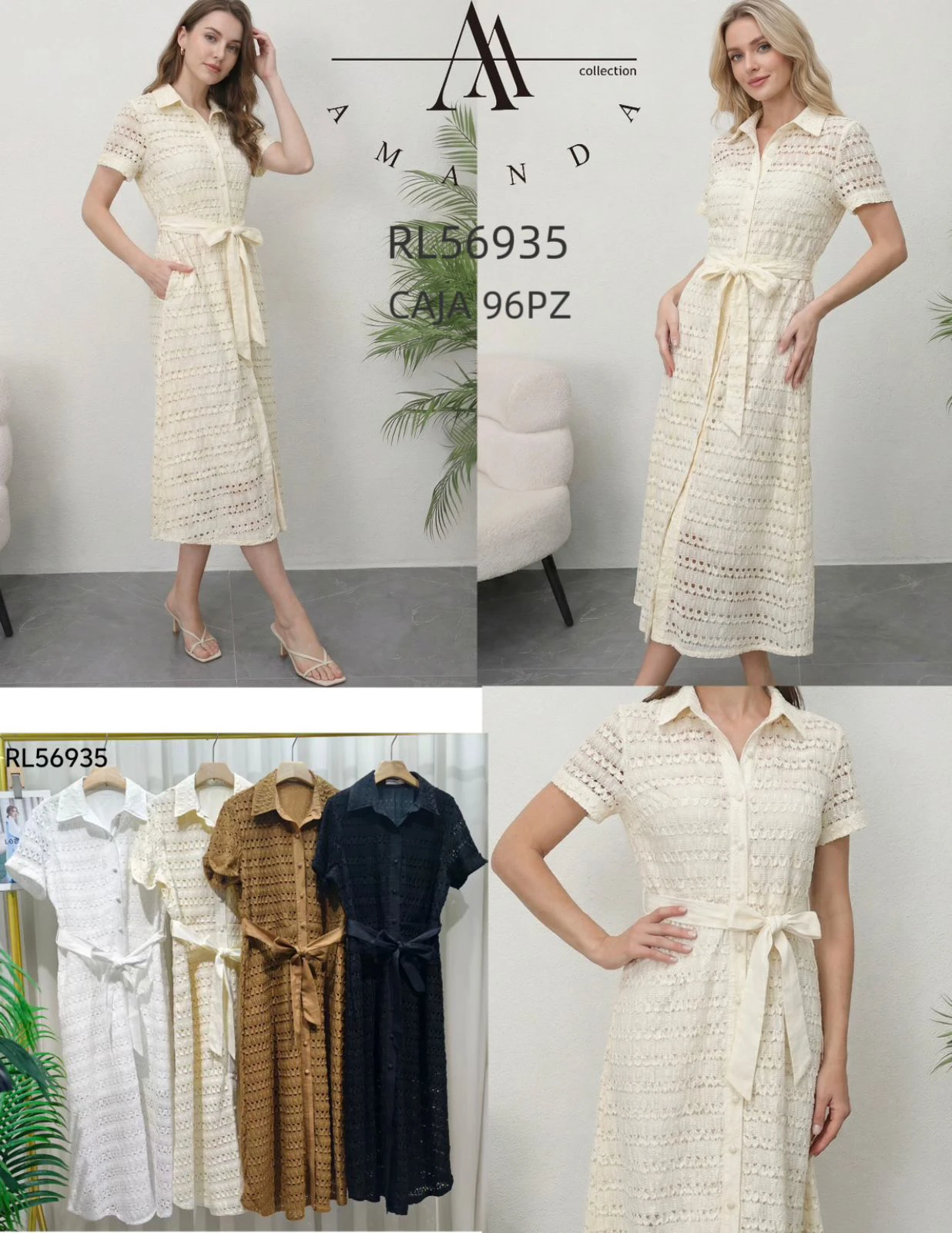 Vestido camisero de manga corta con cinturón-RL56935
