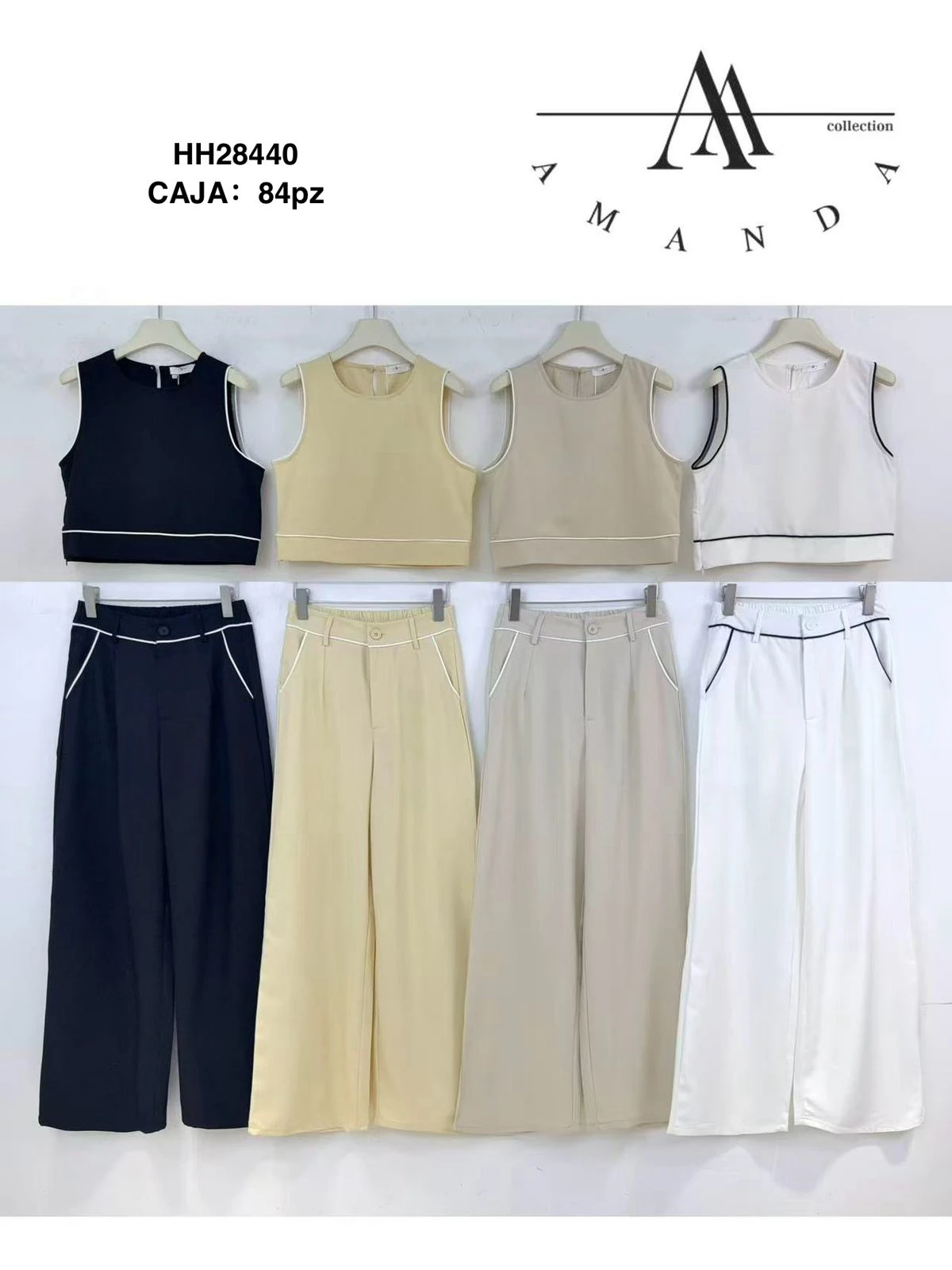 Conjunto de Top Crop sin mangas y Pantalones Anchos-HH28440