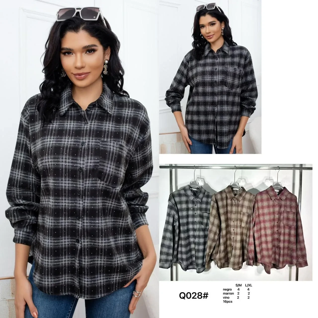 Camisa a cuadros con brillo-Q028