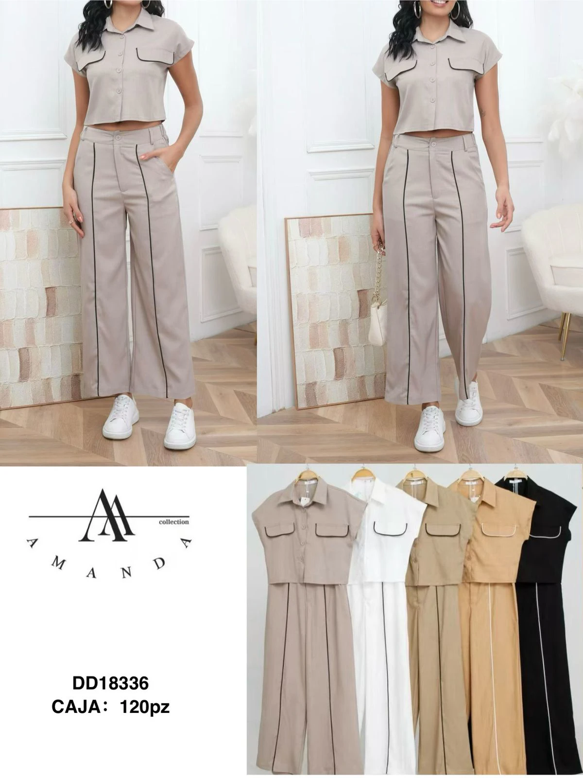 Conjunto de blusa cropped y pantalón-DD18336
