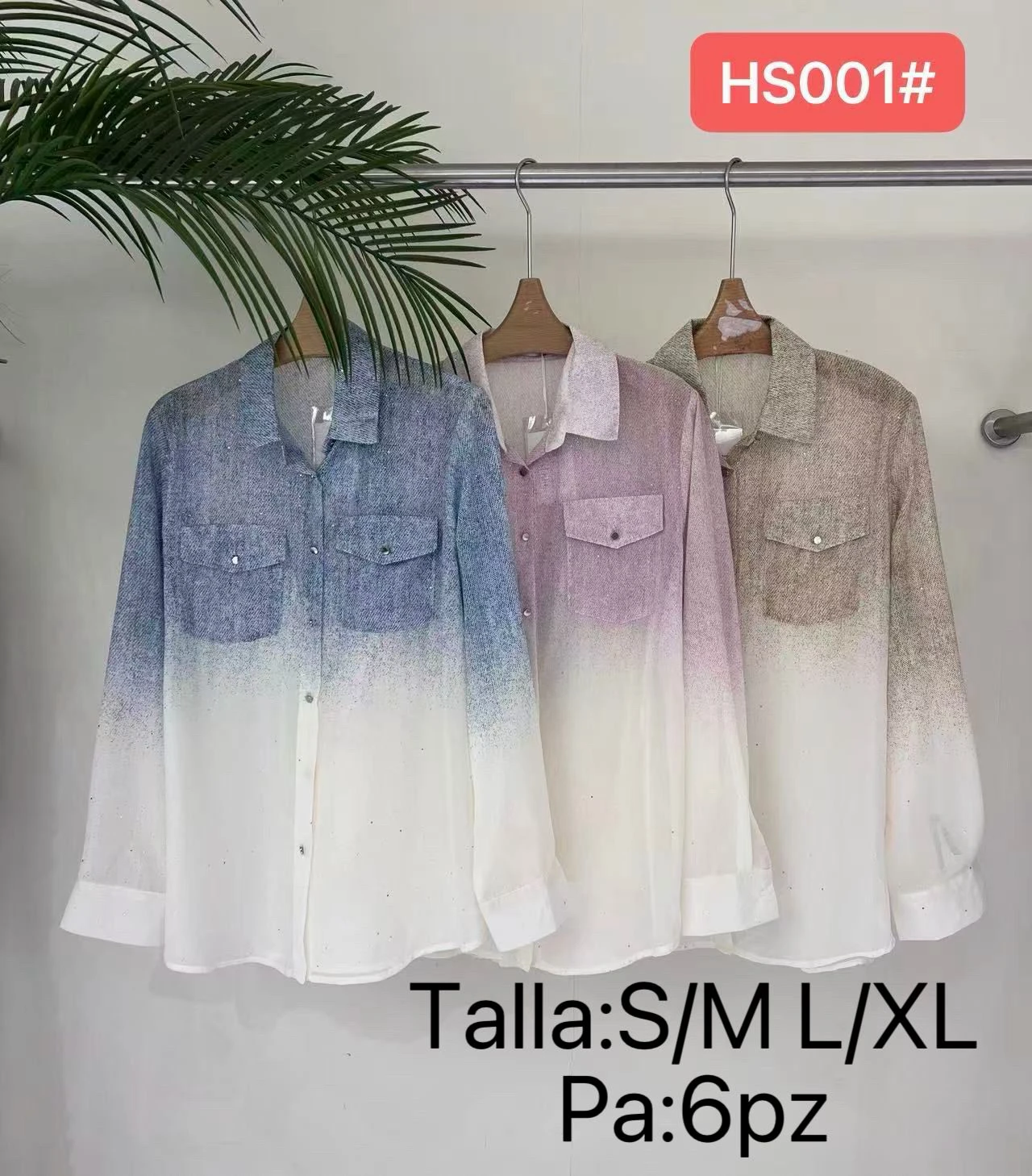 Camisa de manga larga con efecto degradado y brillos-HS001