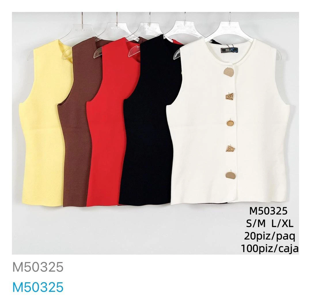 Chaleco de punto sin mangas abotonado-M50325