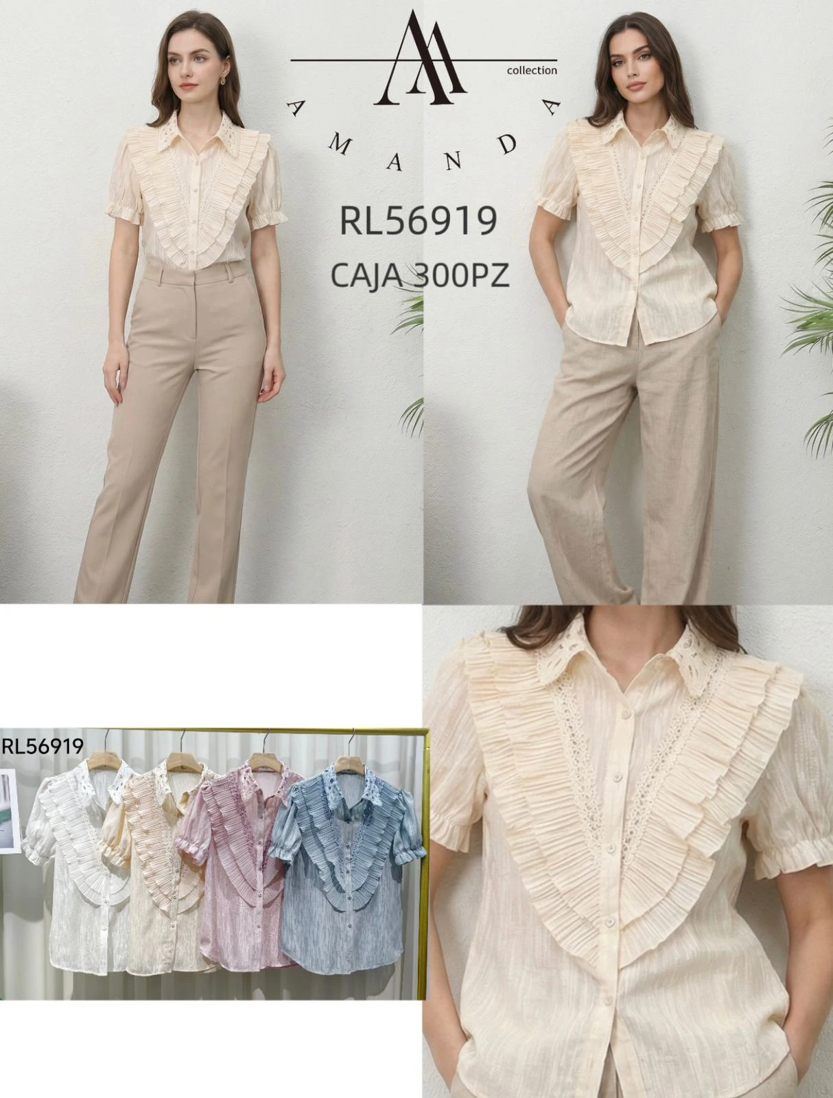 Blusa con volantes y encaje-RL56919